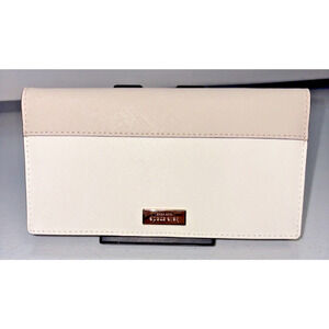 Kate Spade Laurel Way Stacy Snap Wallet Almond Black Leather Saffiano Cream Gold